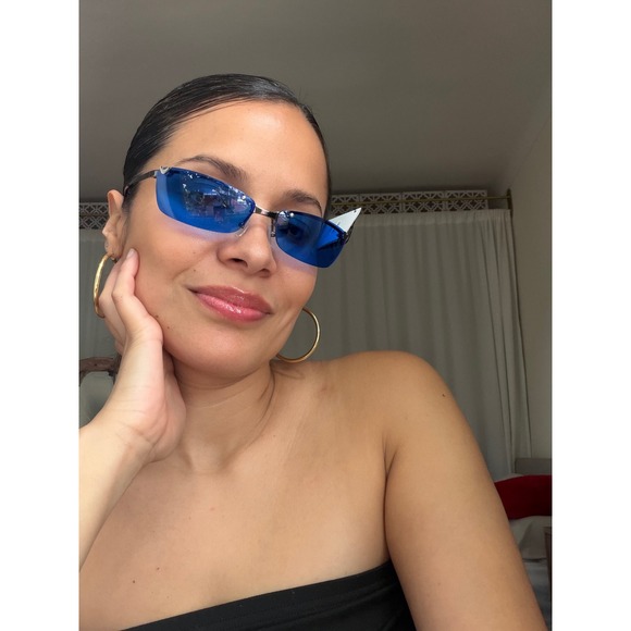 VINTAGE 90s Y2K Blue Tint Rimless Sunglasses